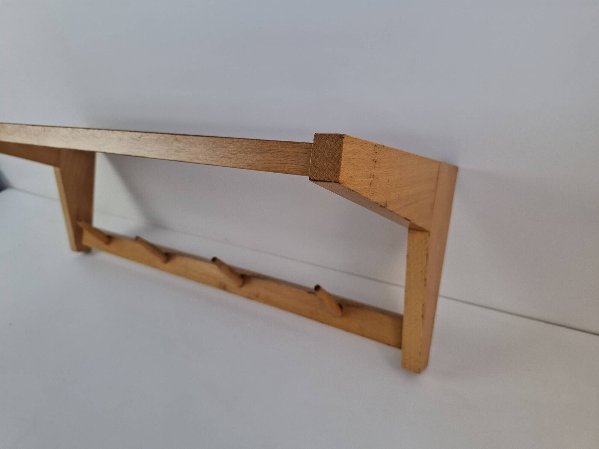 ULUV Czechoslovakian Mid-Century Wooden Wall Coat Rack, circa 1970