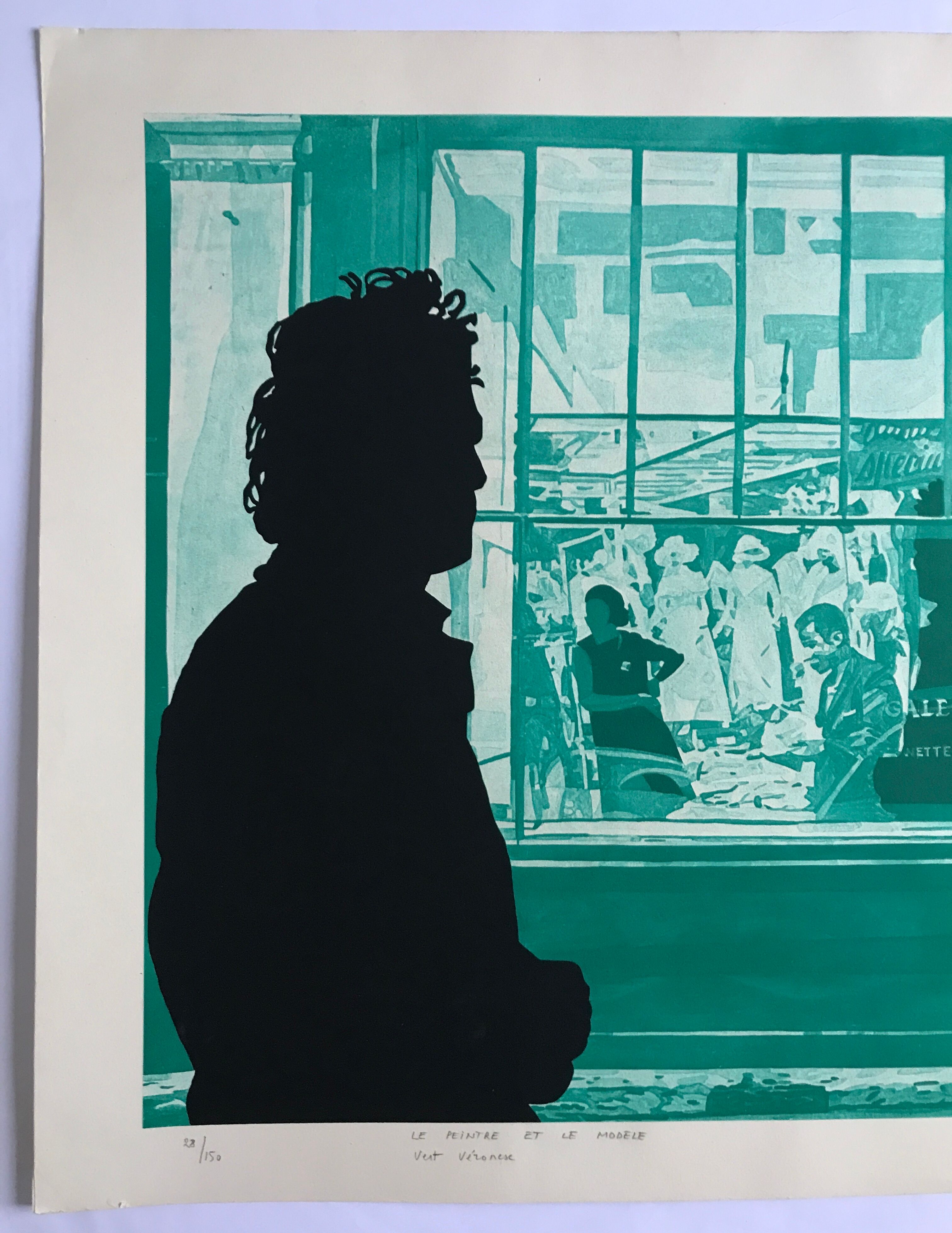 Original silkscreen signed by Gérard FROMANGER, The painter and the model: vert véronèse, 1974