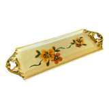 Vintage yellow ceramic cake dish argilart with flower decoration