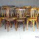 Set of 24 mismatched bistro chairs, curved wood, 1920 to 1955 Thonet...