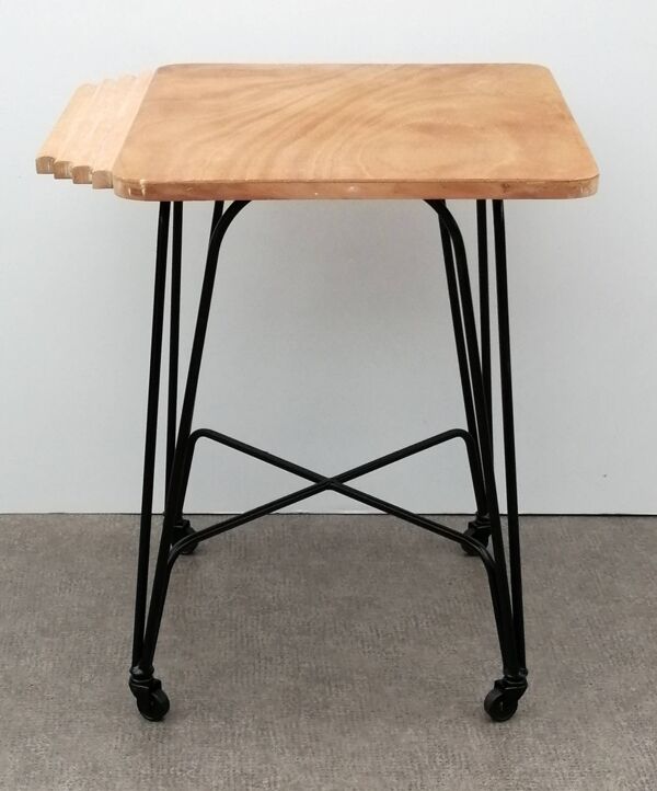 Desserte bois et métal sur roulette pied Eiffel vintage made in France 1960