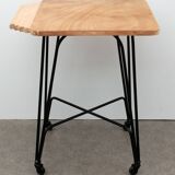 Wood and metal dessert trolley on wheels, vintage Eiffel leg, made in France 1960.