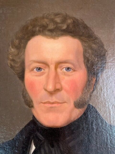 Ancient painting , portrait of a man signed A Delmére and dated 1845