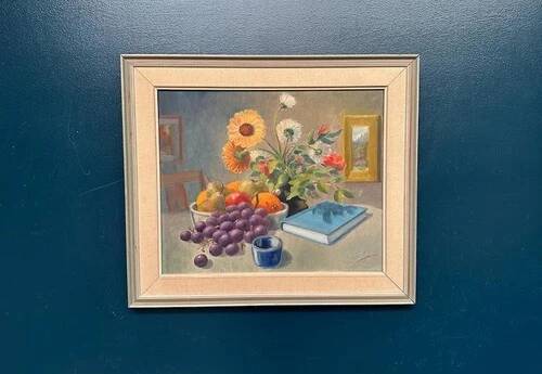 Swedish Oil on Canvas “Still Life” by K. Eliasson, Vintage & Framed 58×50cm