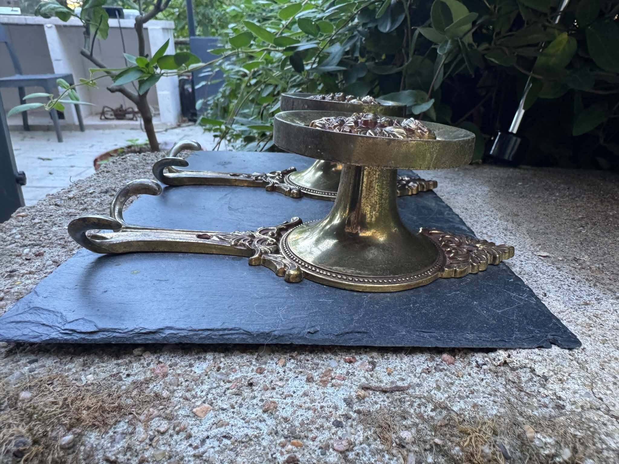 Pair of large solid brass coat hooks vintage Italy