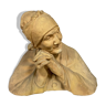 Buste de vieille femme au fichu Terre cuite patinée  Berthe Gurardet 1867-1940