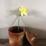 Vintage stoneware vase pot with lid