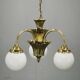 1930s Czechoslovak Art Deco Brass and Opaline Glass Chandelier