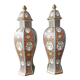 Pair of cutlery vases, urns porcelain polychrome Japan style signed