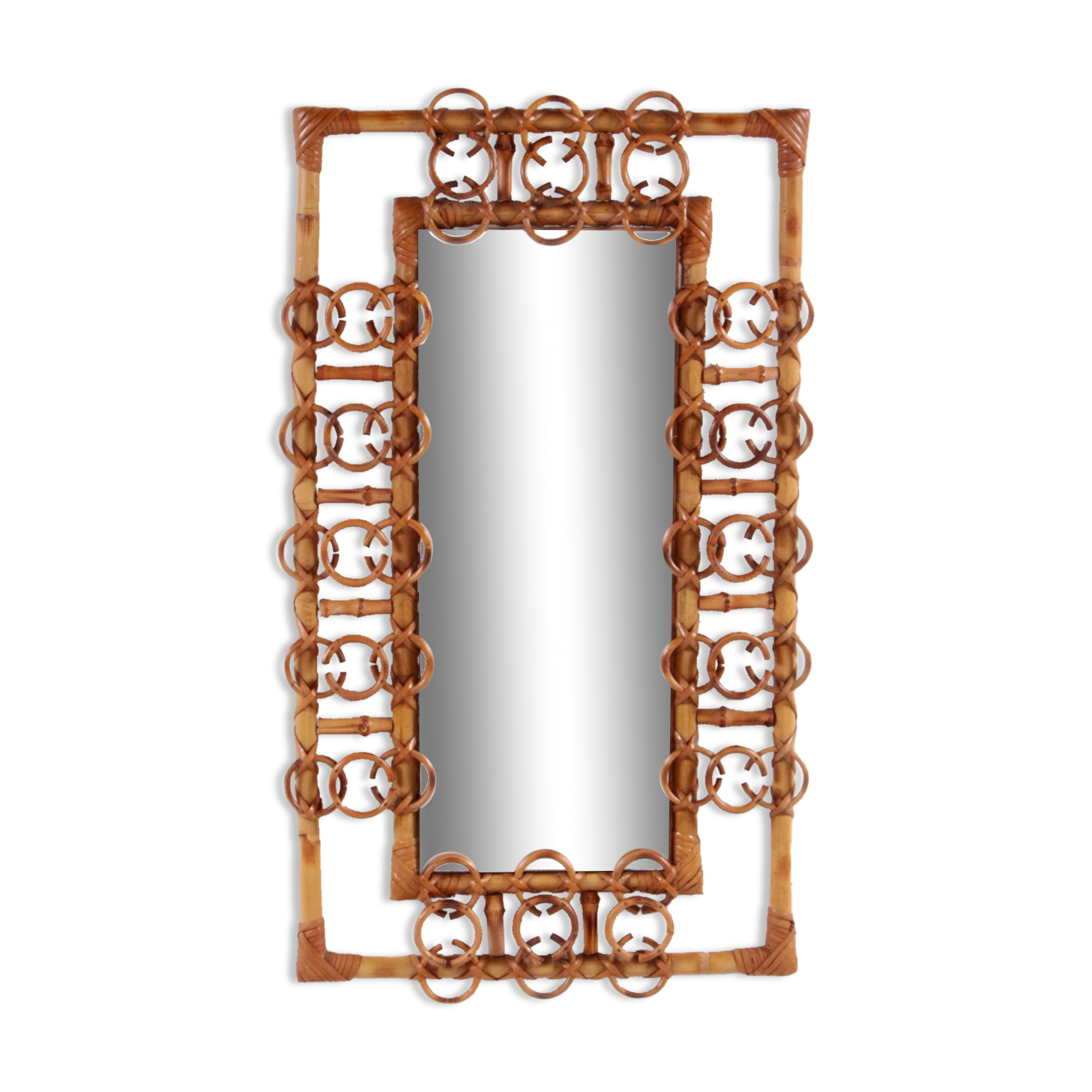 Bamboo with rattan french carved mirror rare beautiful, 1960