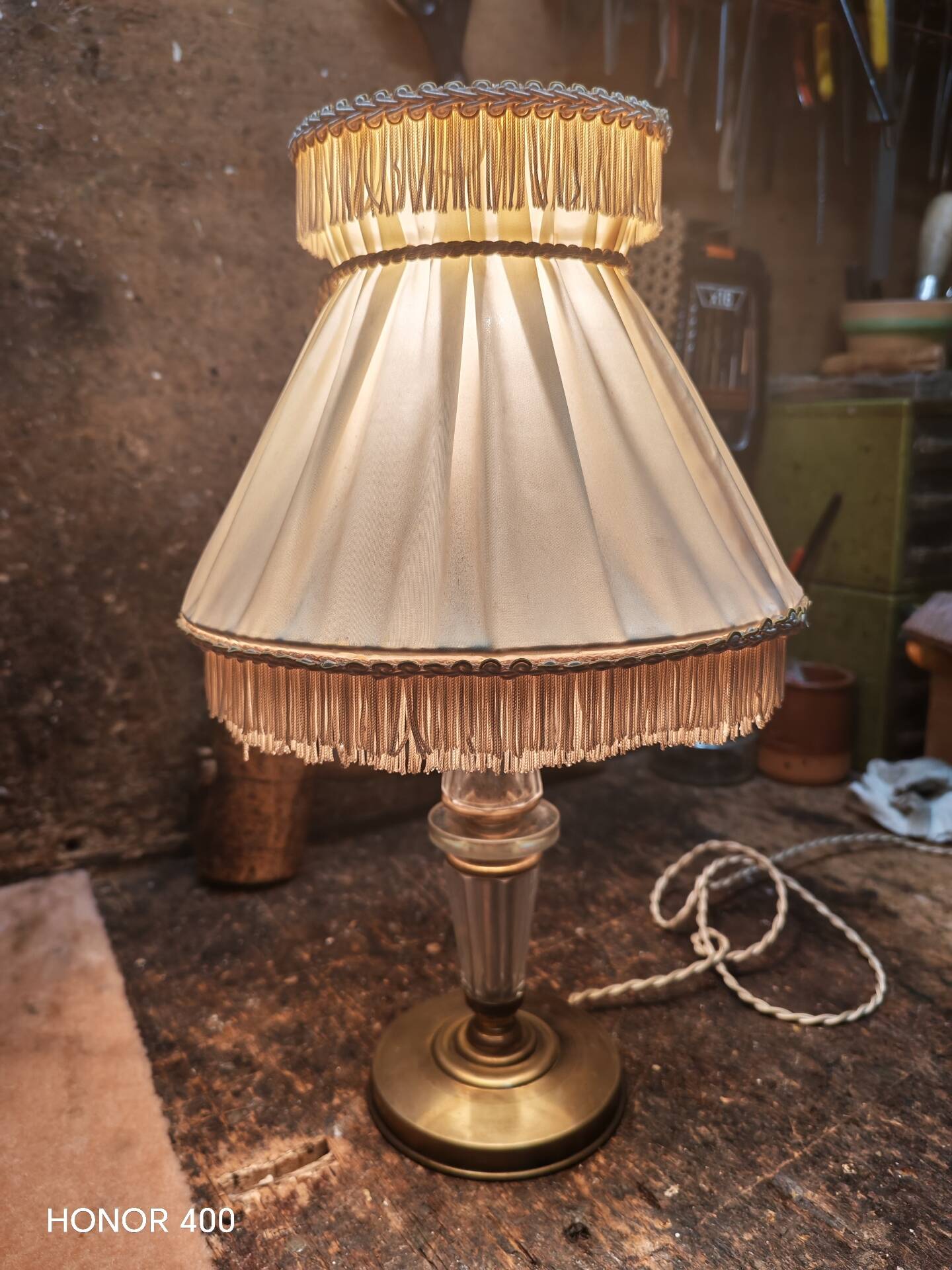 Table lamp in Hollywood Regency boudoir style from the 1950s.