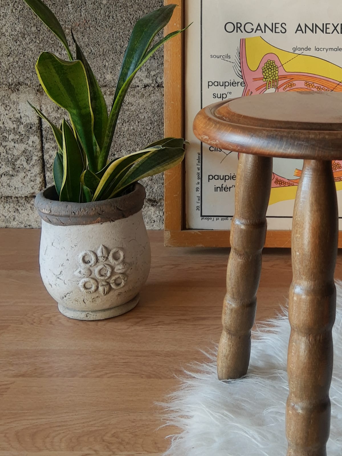 Old farm stool, tripod wooden countryside - vintage