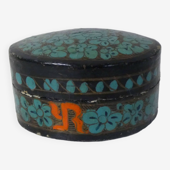 ancienne boite en carton bouilli hippie vintage turquoise