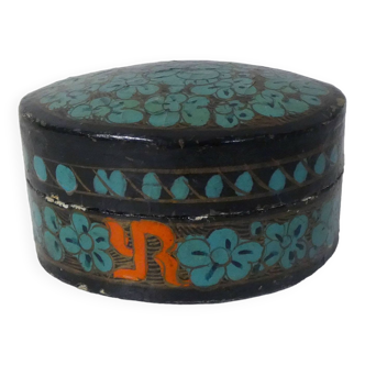old vintage hippie boiled cardboard box turquoise