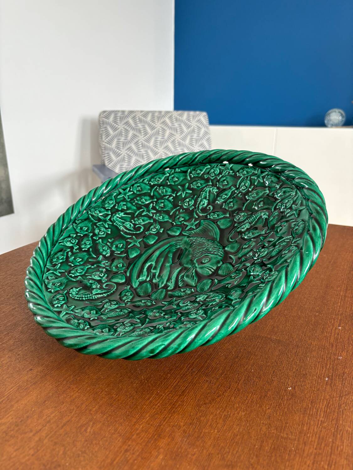 fruit bowl Vallauris 50s - vintage barbotine - exceptional piece fruit bowl fish motif ceramic 1950s vintage