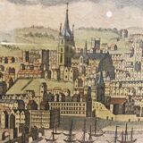 Gravure ancienne , vue du port de Newcastle début XX siècle