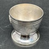 Duo of egg cup and its small white metal spoon (silverware) Ercuis