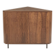 Corner console in walnut, 2-door sideboard, corner cabinet, line pattern.