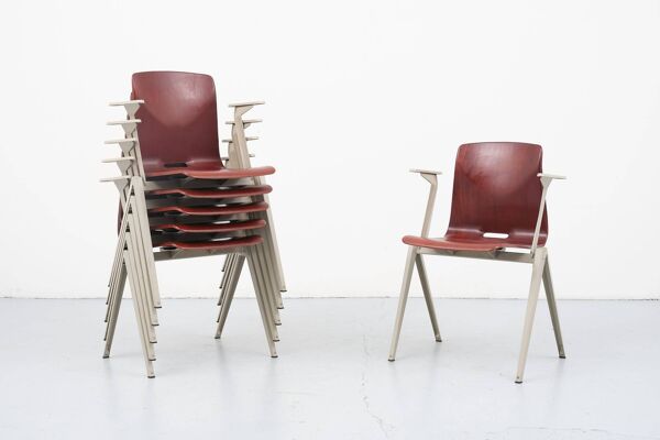 Chaise vintage Galvanitas S22 acajou et beige avec accoudoirs