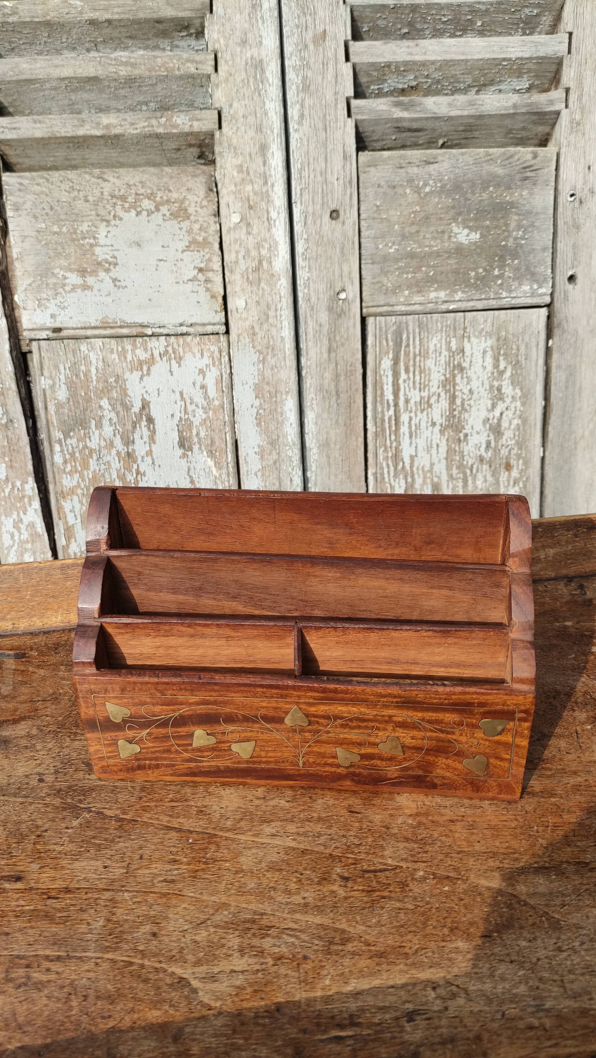 Vintage rosewood and brass mail holder