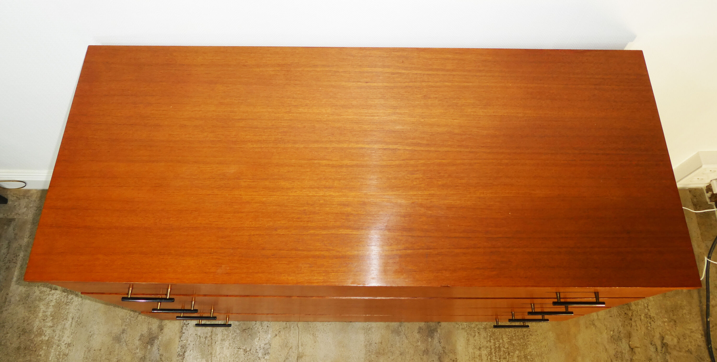 Vintage 1950s teak chest of drawers in metal