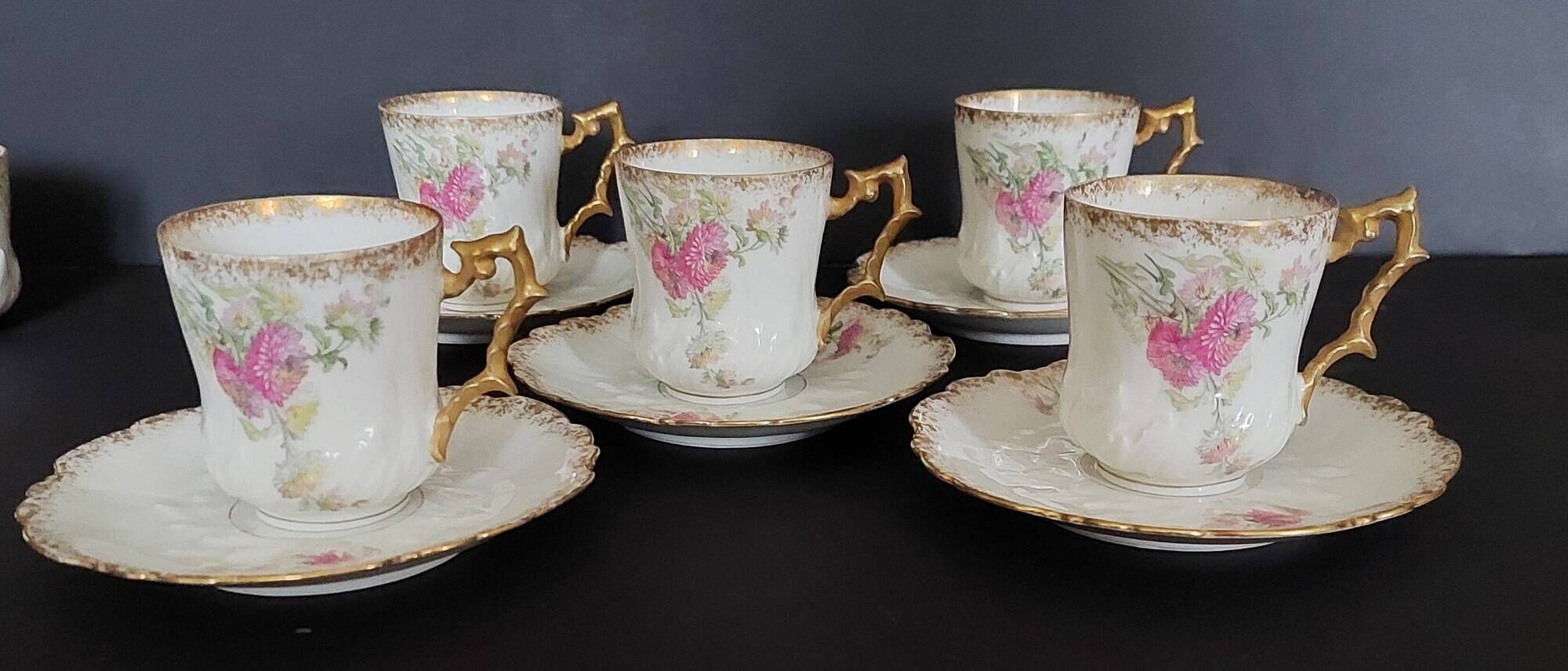 Series of five E. Bourgeois Paris porcelain coffee cups large deposit 1900