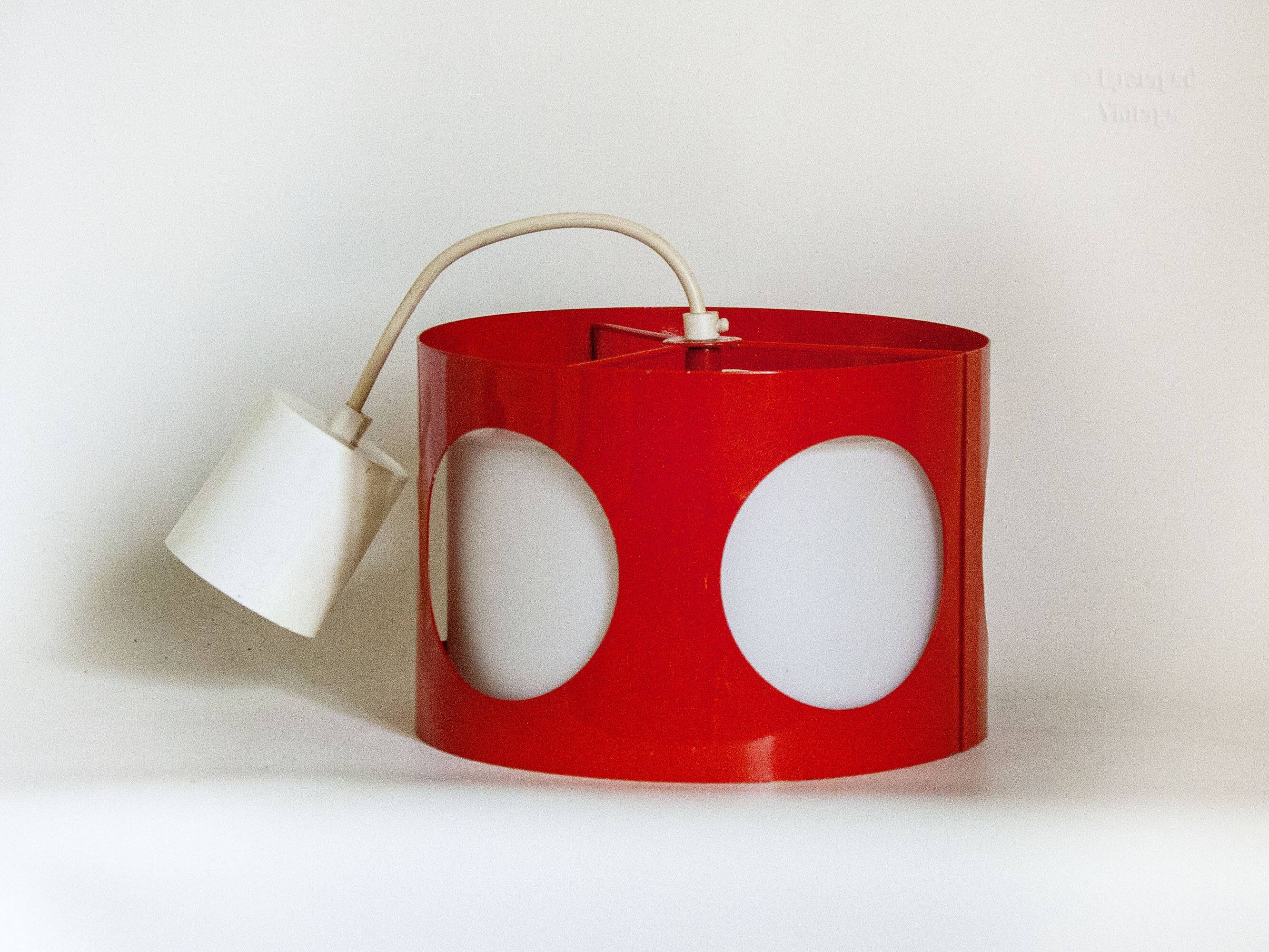 Vintage UFO ceiling light in red metal and white glass