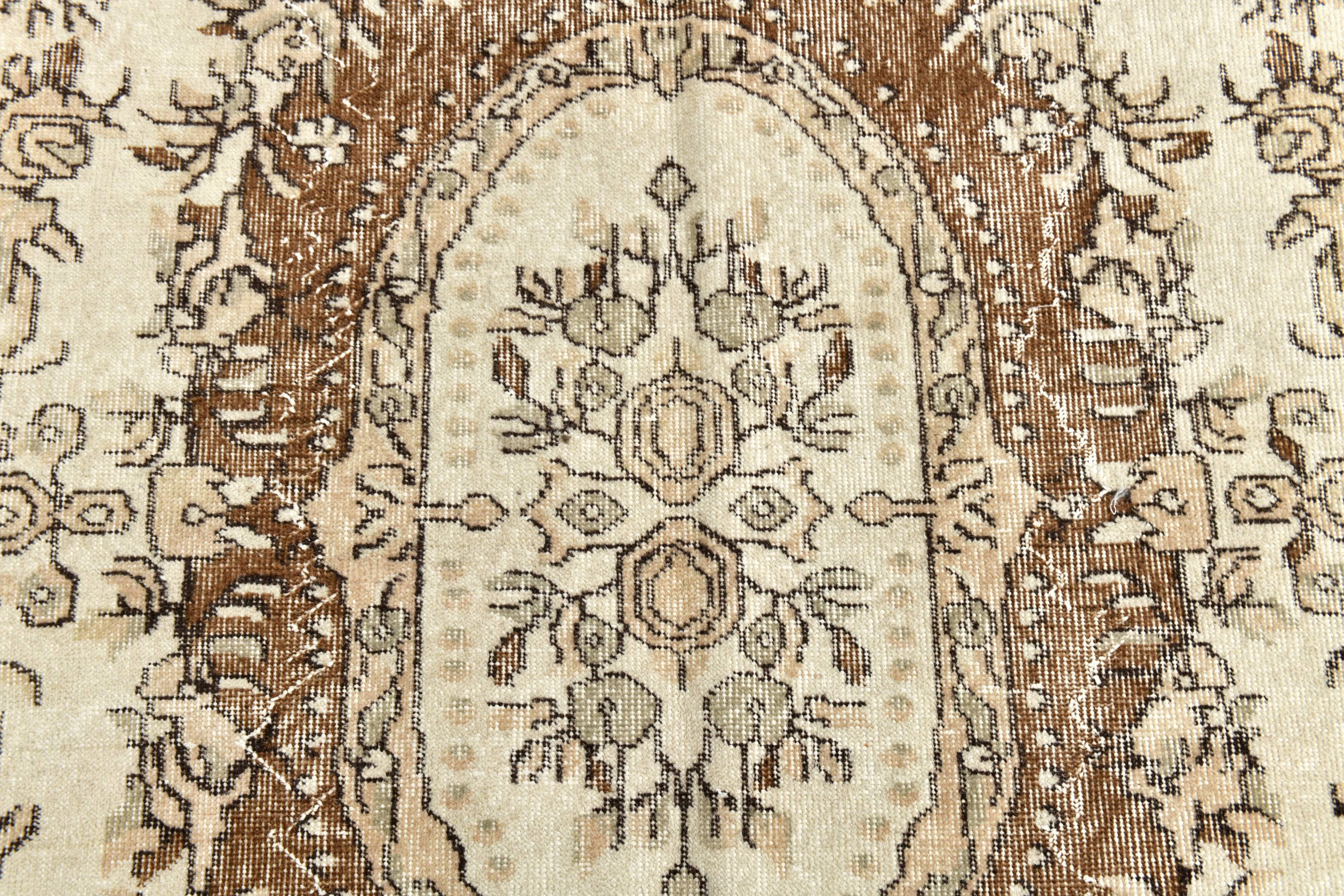 6x10 Turkish Cream & Brown Oriental Vintage Rug, 177x296Cm
