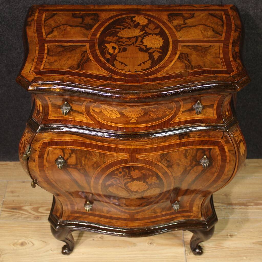 Pair of Louis XV style inlaid Lombard bedside tables
