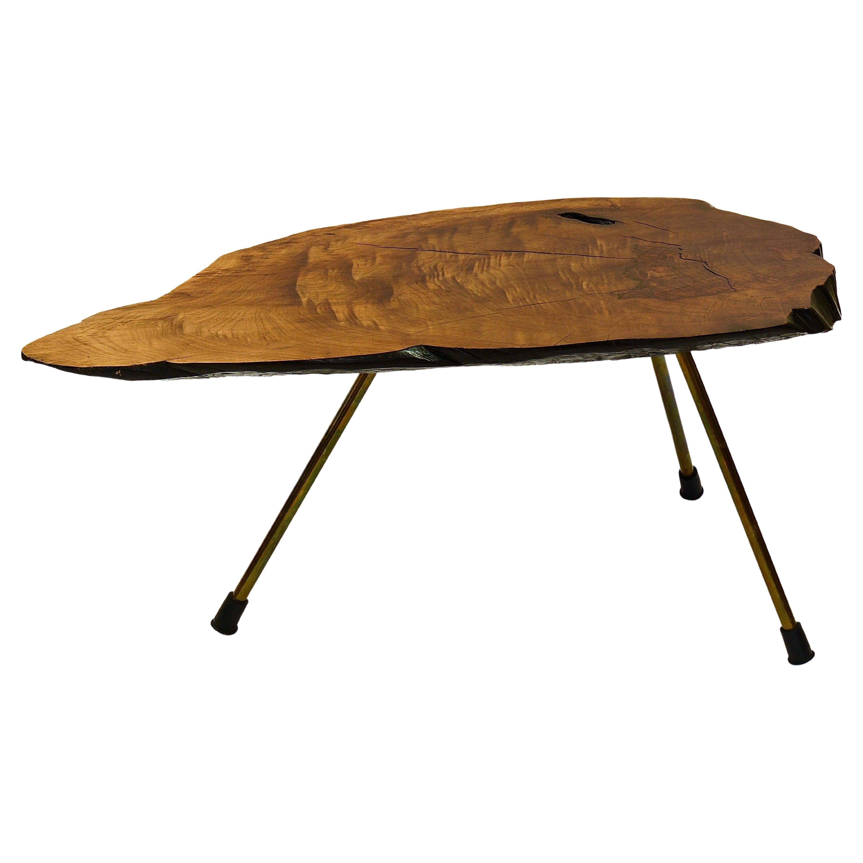 Original coffee table by Carl Aubock, large tree trunk in walnut from the mid-century, 1950s.