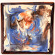 Square plate in enamelled earth with multicolored mottling