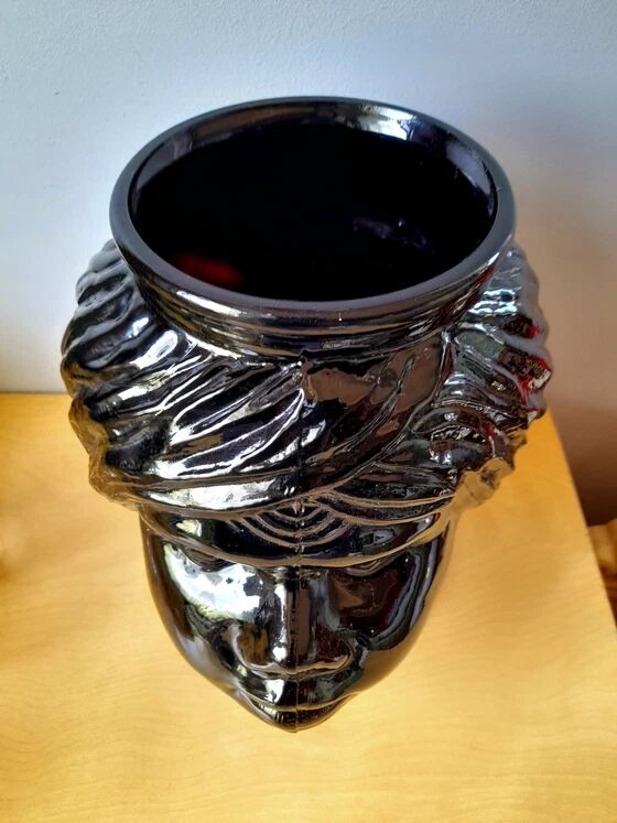 Vase ou cache pot tête de Maure en verre 1970