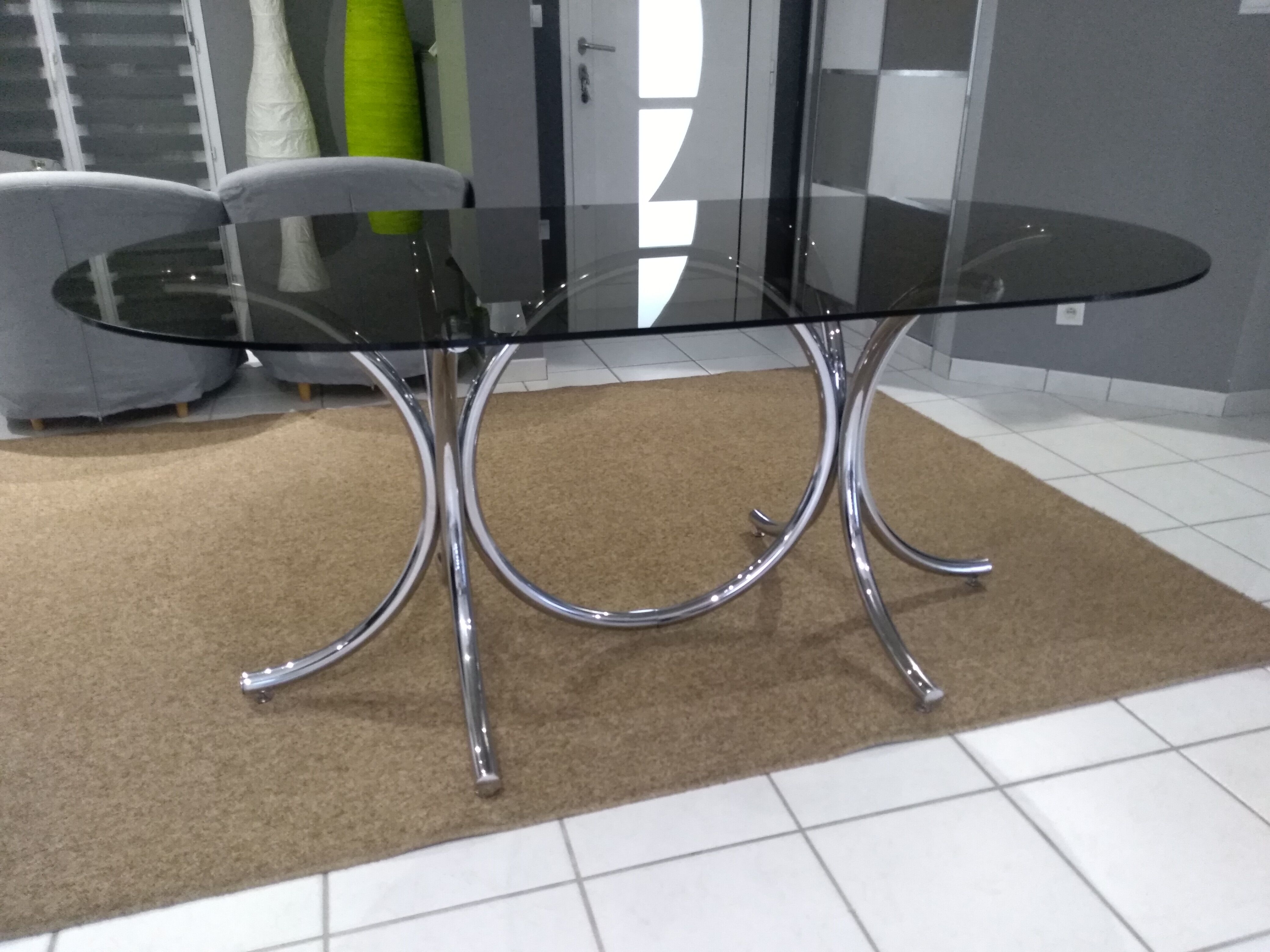 Glass table smoked oval vintage design 1970