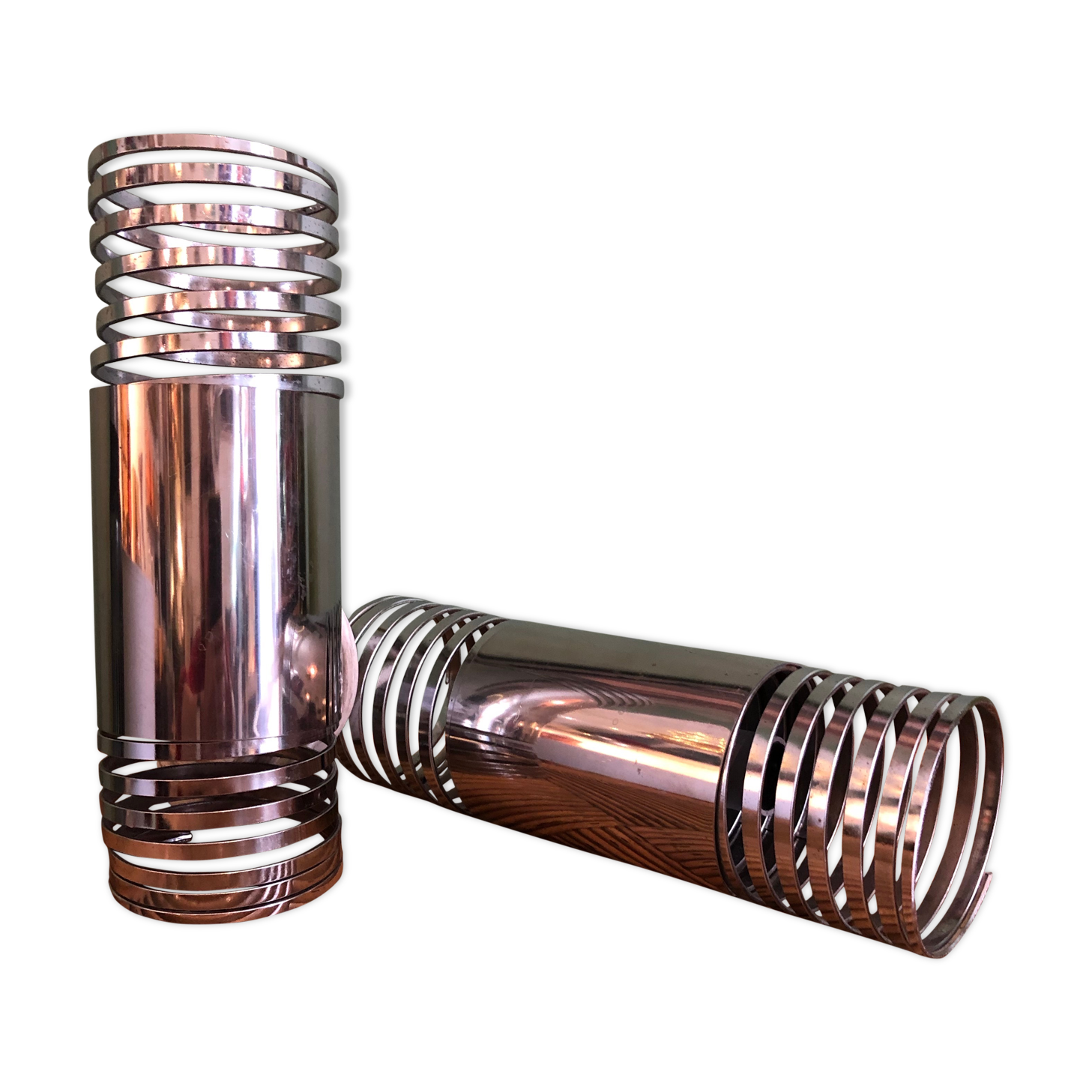 Pair of sconces "spring" chrome metal 70s