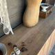 Raw wood sliding door counter