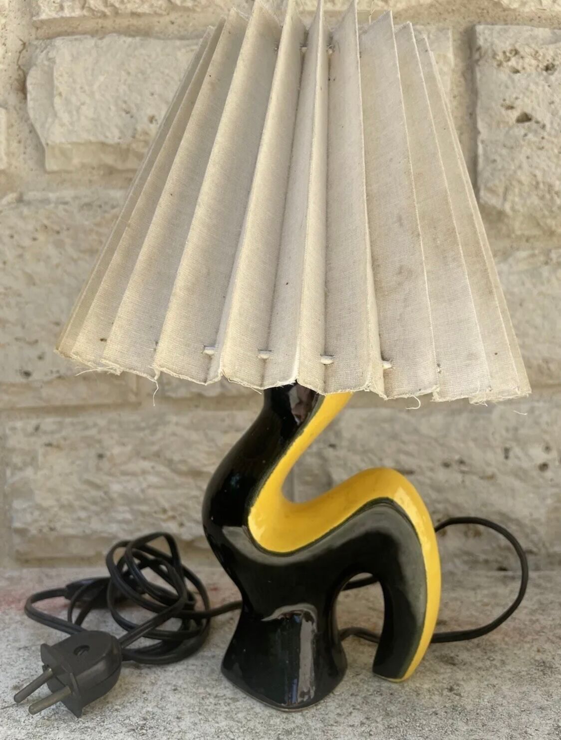 50s Vallauris black and yellow ceramic lamp