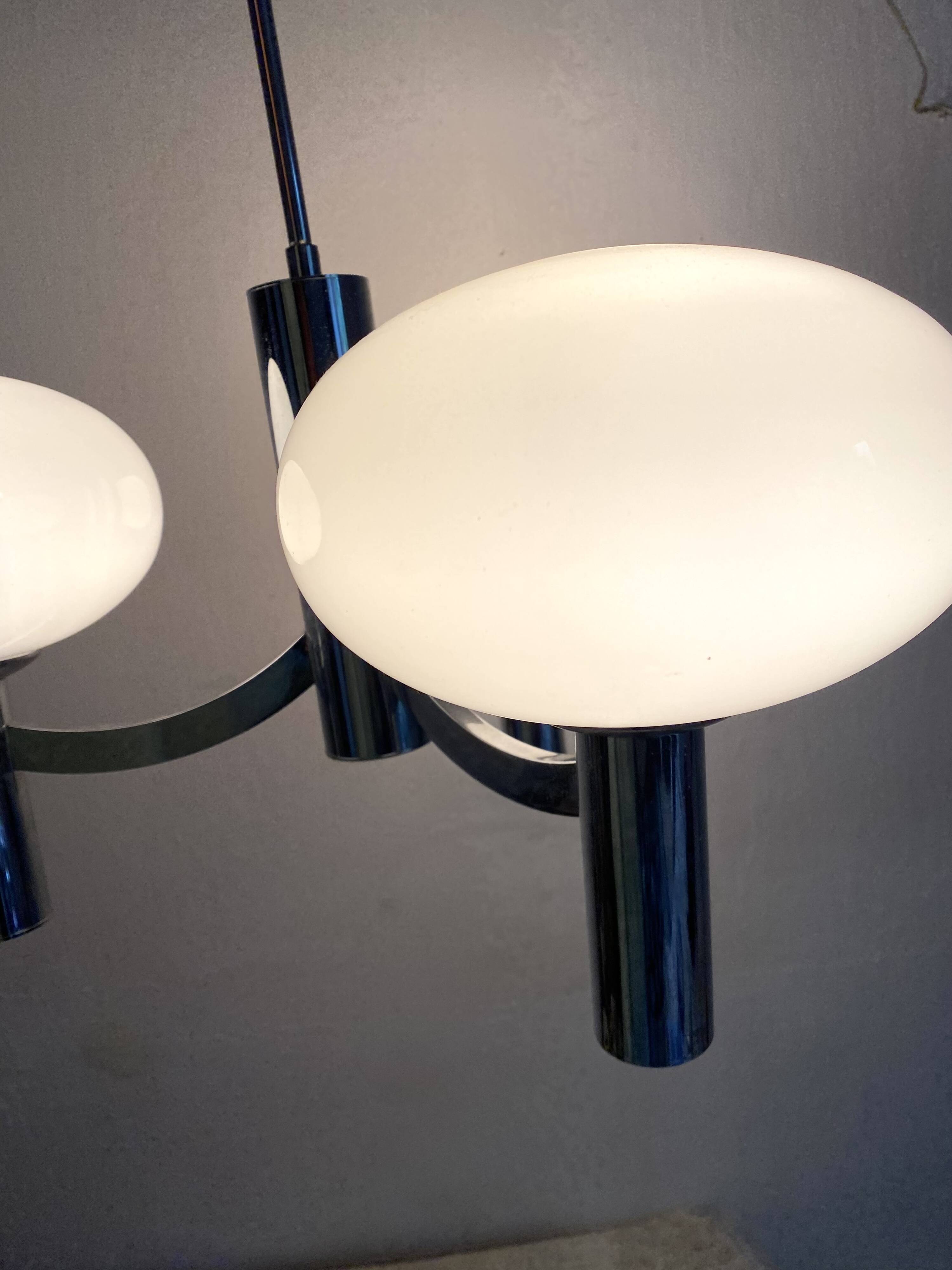 Space age glass and chrome chandelier, Italian design 1970