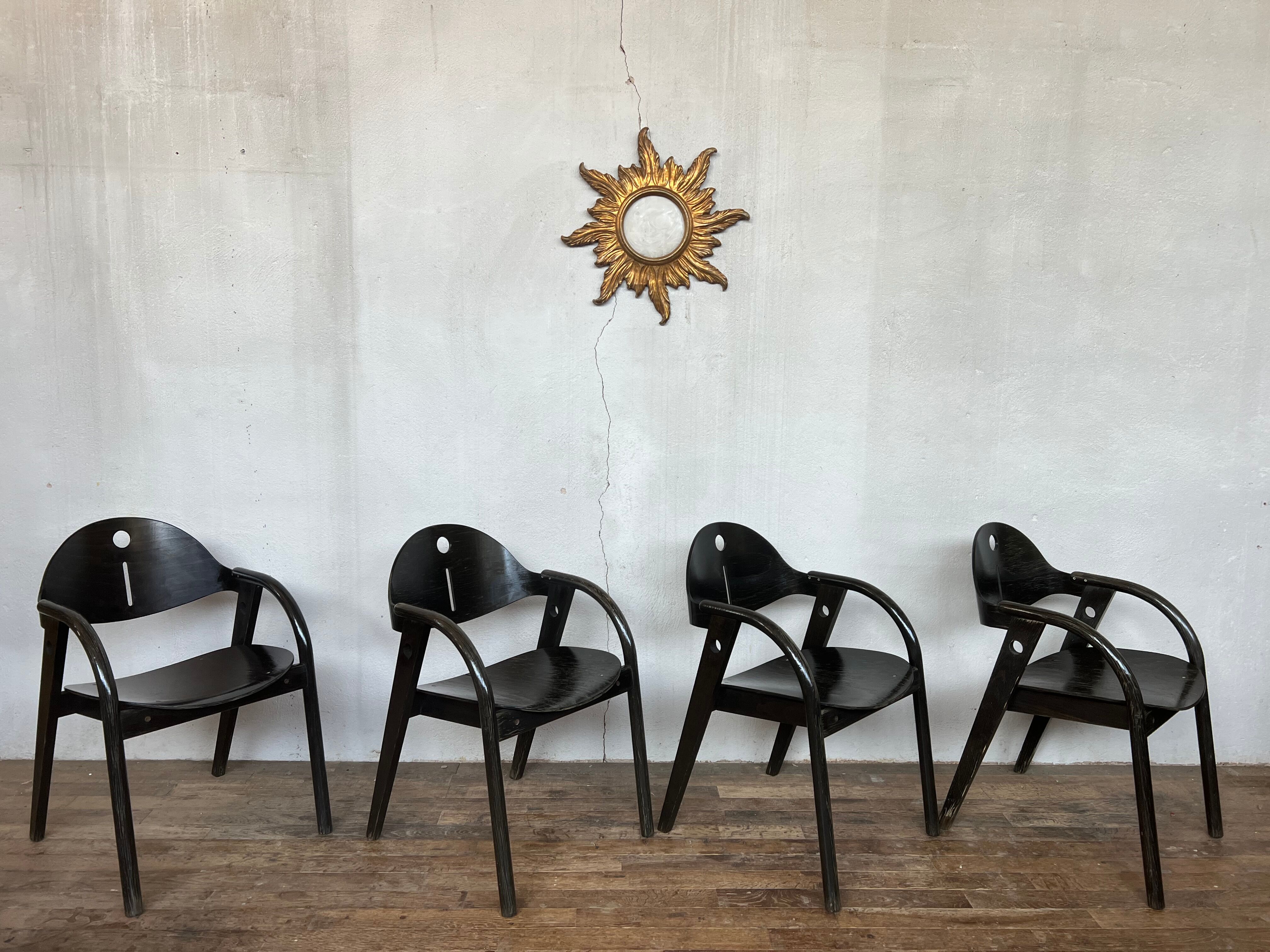 Rare series of 4 armchairs Baumann 1970 80 black original