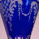 Cobalt blue patterned stem glass and frosted glass, 10x24cm
