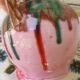 Jug pitcher Provençal earthenware glazed with pink and green glaze.