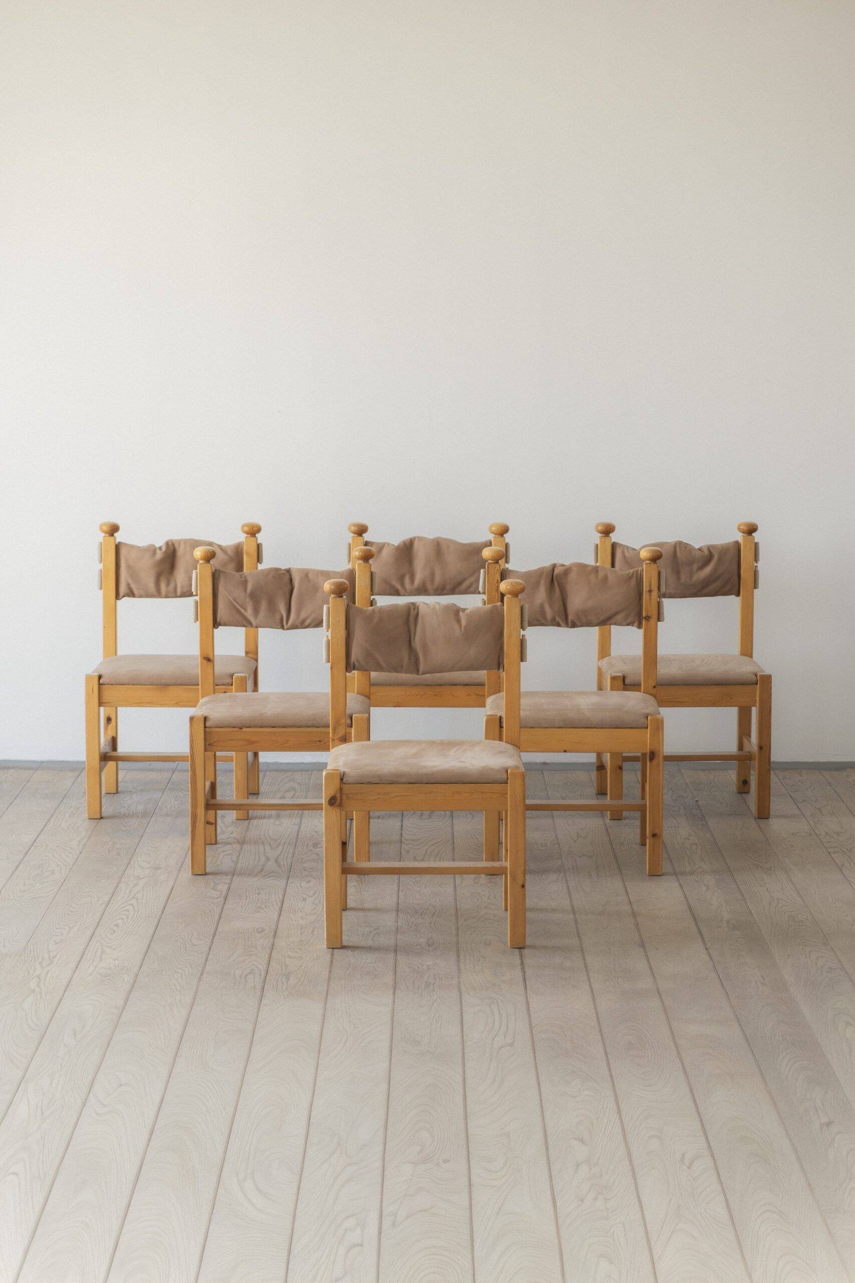 Chaises de salle à manger en pin massif (ensemble de six)