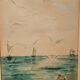 watercolor circa 1900 view of the Arcachon Basin by Raoul Dosque