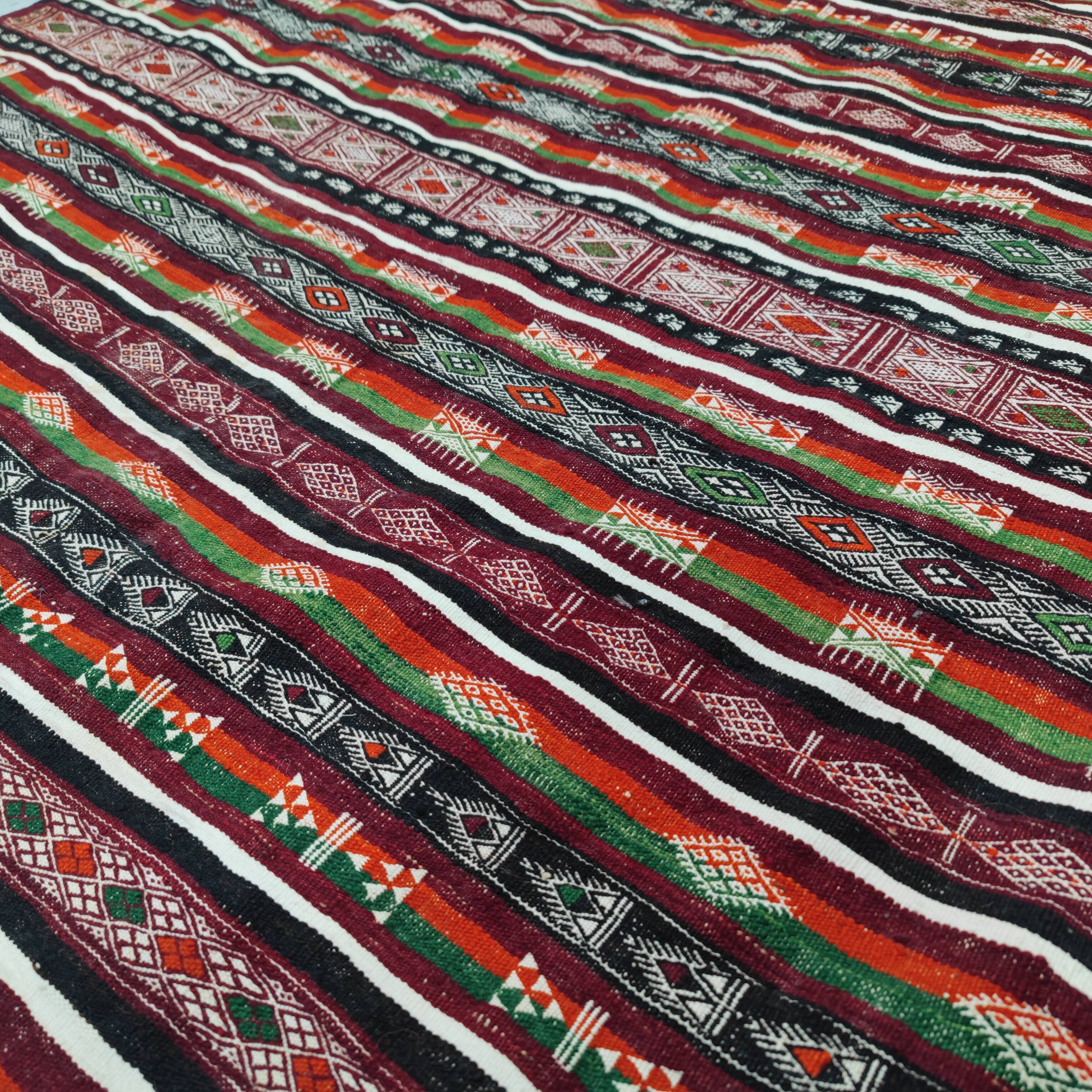 Vintage kilim rug woven and embroidered by hand
