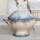 Vintage soup tureen, ironstone, Saint Amand Hamage Nord, Platane blue model.
