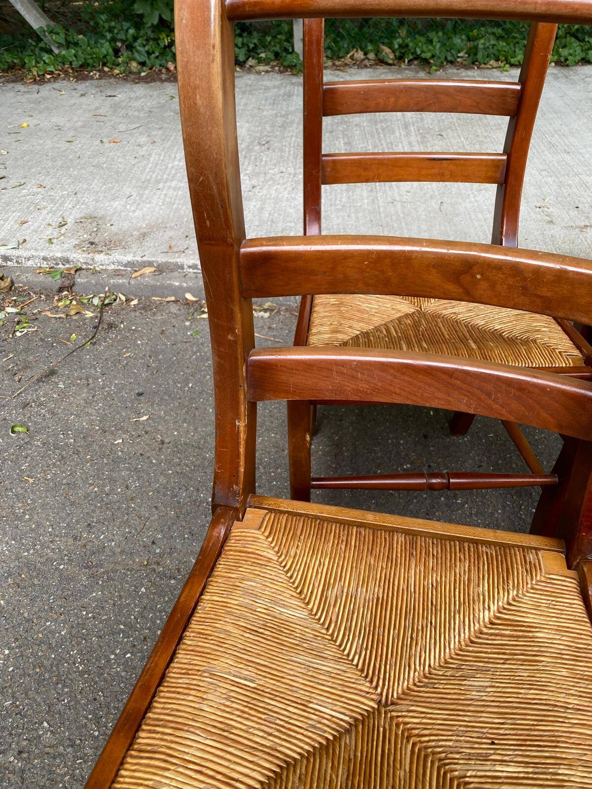6 solid wood chairs, medium oak, satin and straw