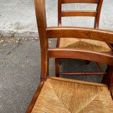 6 solid wood chairs, medium oak, satin and straw