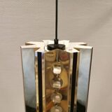 Unique hanging lamp, Danish from the 80s, in shiny metal (chrome) with mirror reflection.