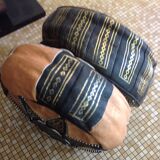 2 leather poufs
