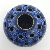 Pique-fleurs vase in enamelled stoneware with bluish running effect signed
