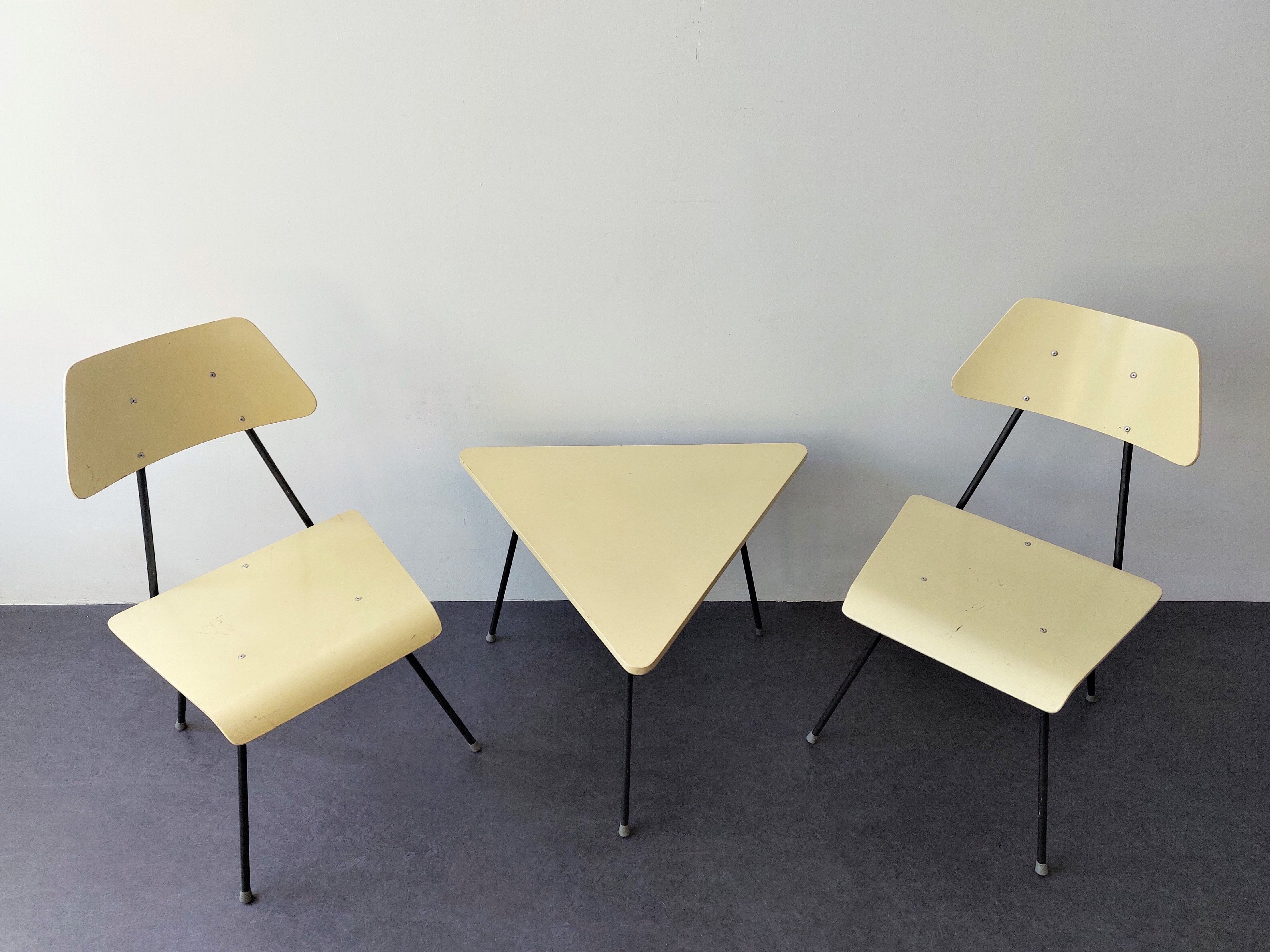 Set of 2 Room '56 chairs and sidetabe by Rob Parry for Dico, The Netherlands 1950's